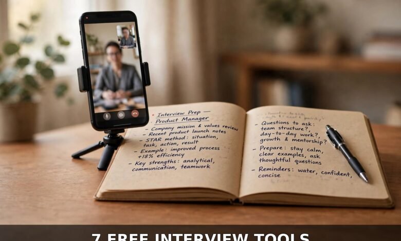 Best AI tools for interview preparation 2026 — phone recording a mock interview practice session