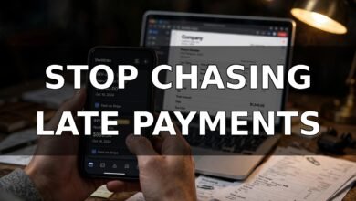 Free AI invoice generator for freelancers — phone showing paid and pending invoices beside a laptop