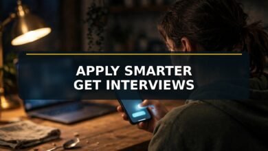 Job seeker tapping apply on a phone at a warm-lit kitchen table late at night — smart AI tools for job applications 2026