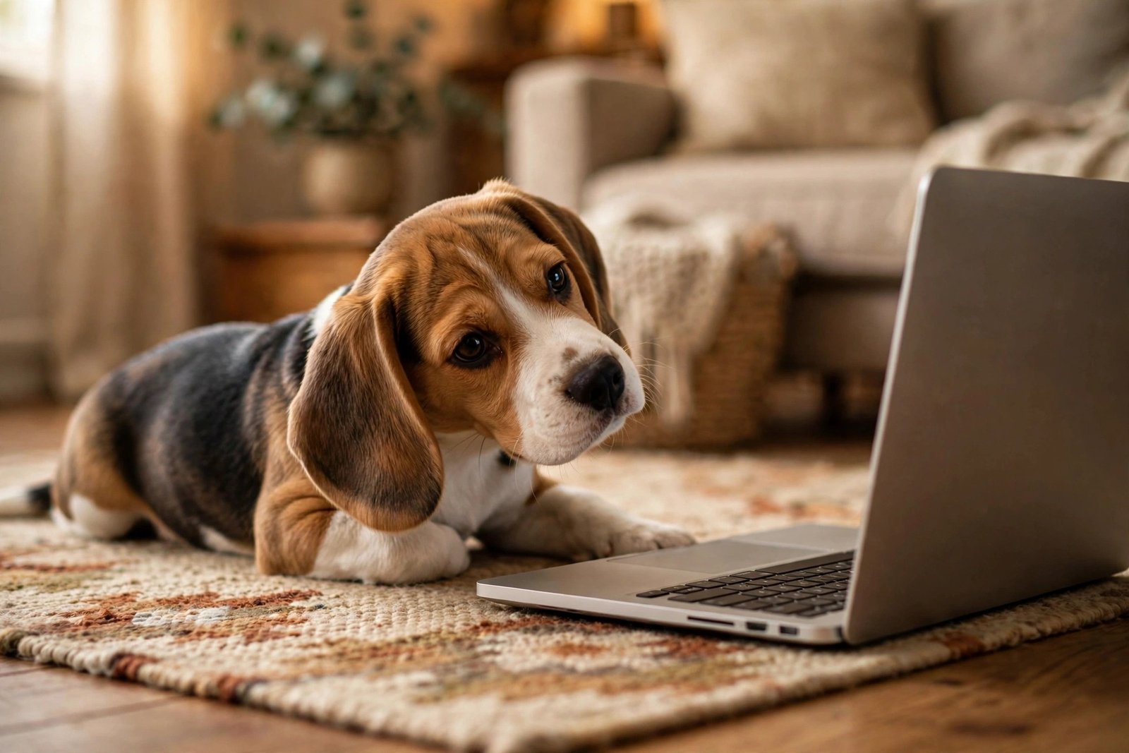Beagle puppy listening patiently like a mock-interview practice partner