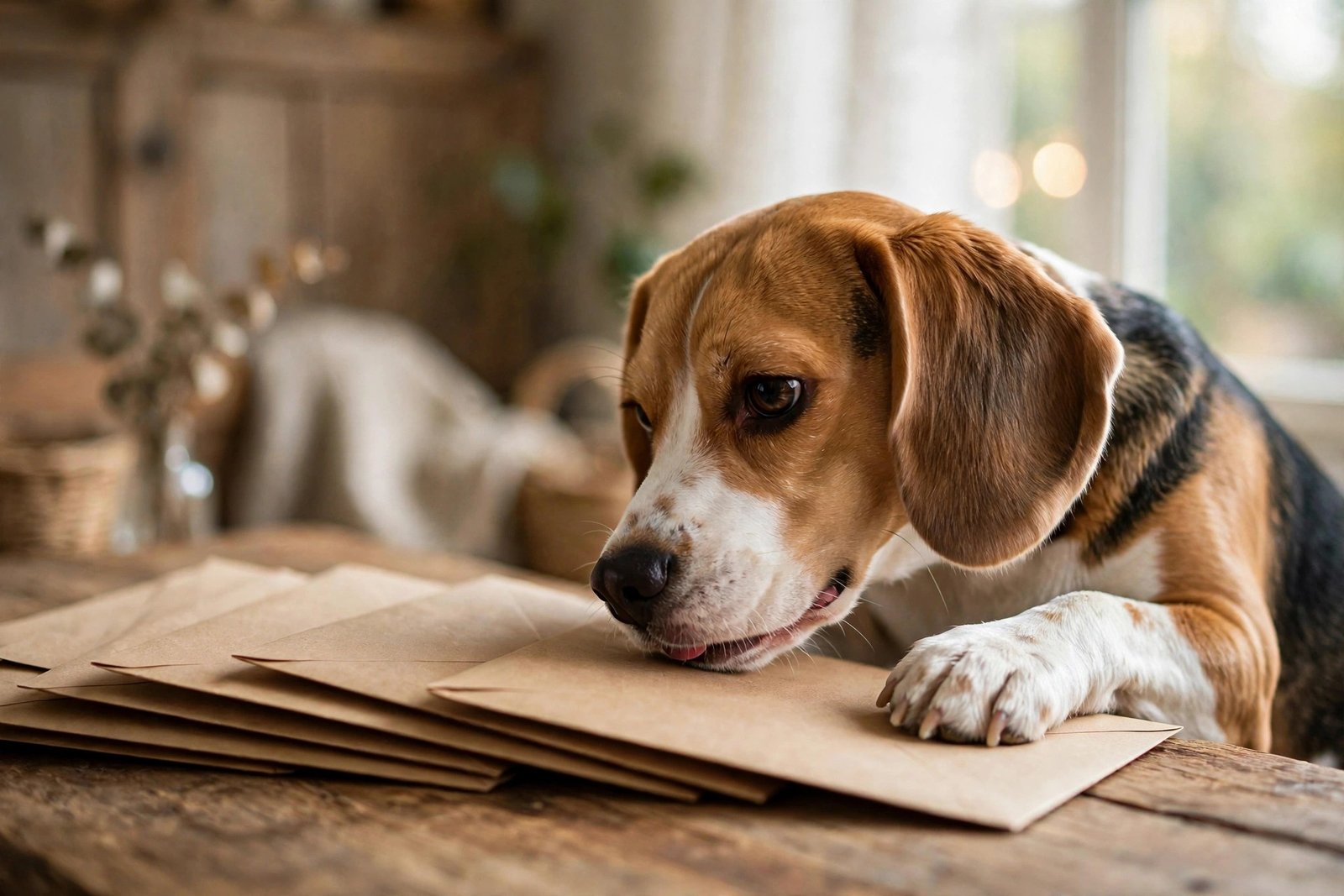 Beagle guarding cash stuffing budget envelopes - Furveko pet guides