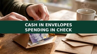 Hands stuffing pound notes into labelled budget envelopes on a kitchen table - cash stuffing UK beginner guide