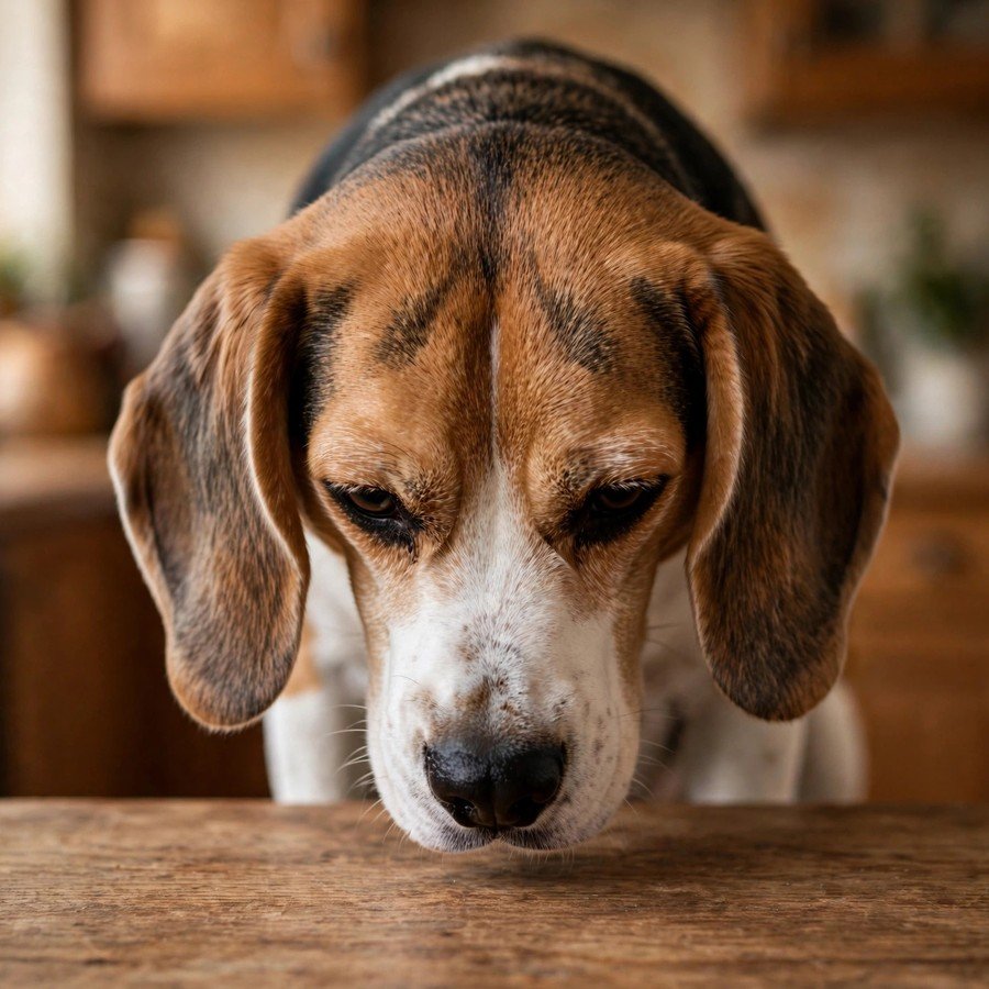 Beagle dog inspecting a bill like a council tax inspector