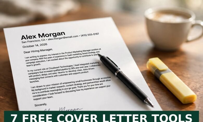 Printed AI-generated cover letter on a desk with pen and highlighter - best free AI cover letter generator tools 2026