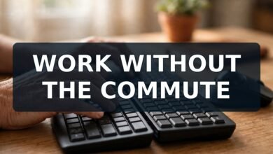 Work from home jobs for disabled individuals — ergonomic accessible home desk setup with split keyboard, 2026