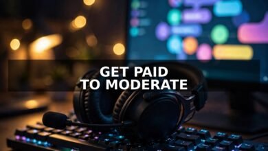 How to make money as a Discord moderator — gaming headset on keyboard with community chat on monitor