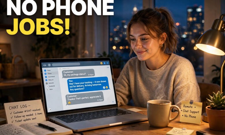 Evening remote chat support worker in the USA helping customers from home on a laptop - no phone jobs