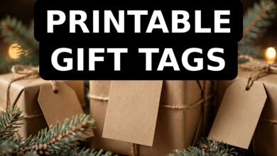 Printable Christmas gift tags on kraft paper presents
