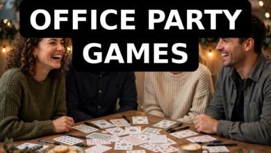 Office Christmas party with printable party game cards
