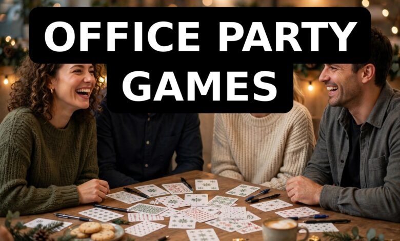 Office Christmas party with printable party game cards
