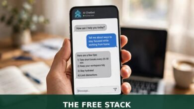 Free AI tools for freelancers 2026 — phone with AI chatbot, THE FREE STACK ZERO COST