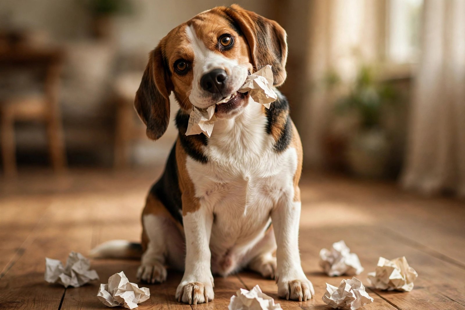 Beagle dog caught with a chewed paper receipt in its mouth - every bookkeeper's nightmare, Furveko pet guides