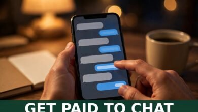 Get paid to chat online - hands typing on smartphone with chat messages