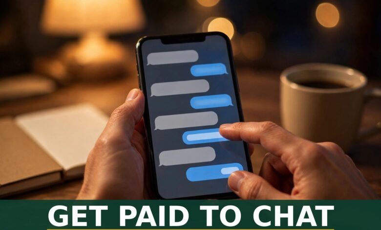 Get paid to chat online - hands typing on smartphone with chat messages