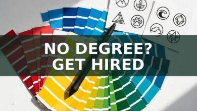 Printed color swatches, stylus and logo design proofs on a desk — remote graphic design jobs from home