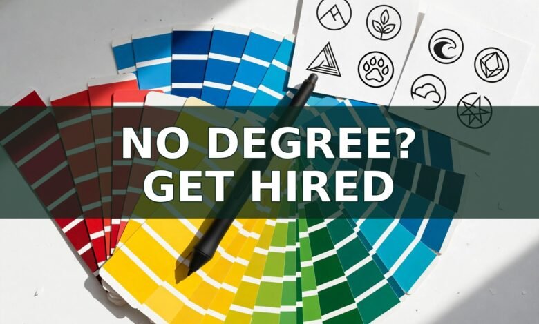 Printed color swatches, stylus and logo design proofs on a desk — remote graphic design jobs from home