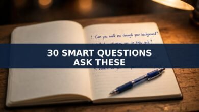 30 smart questions to ask the interviewer — notebook with handwritten questions