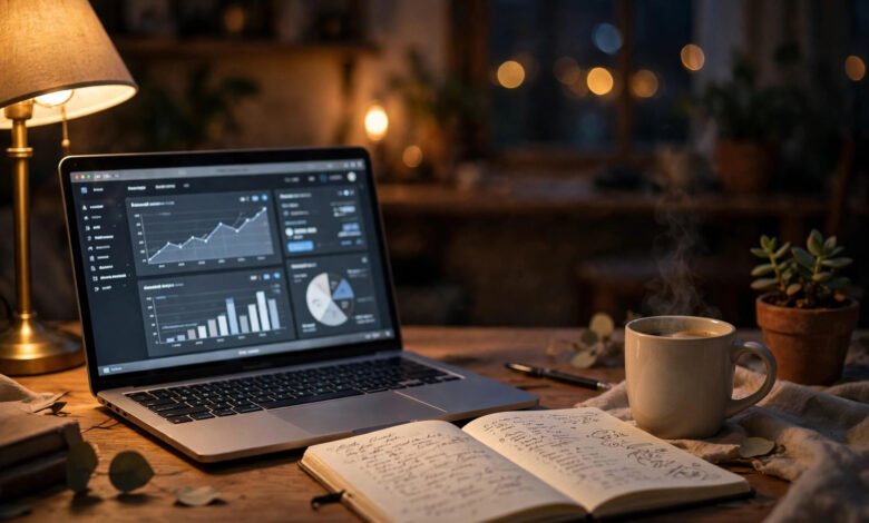 Home workspace with laptop and notebook — beginner's guide to affordable WordPress hosting