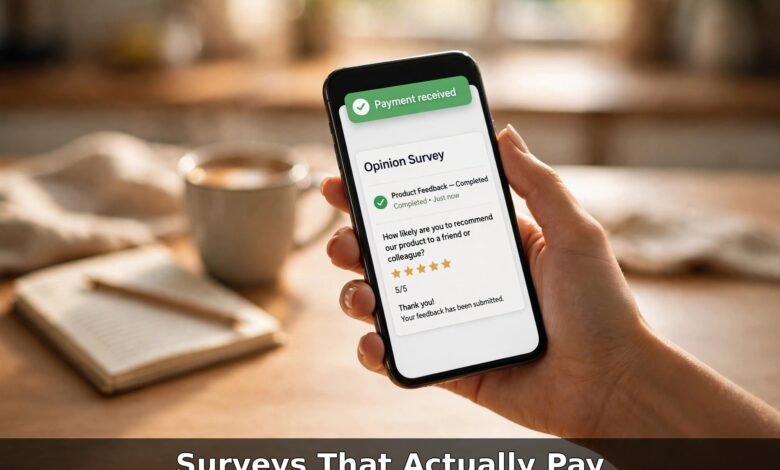 Online survey jobs on a phone screen - legit sites that pay