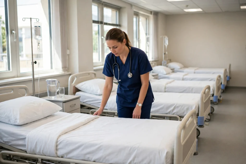 Nurse in a clean hospital ward