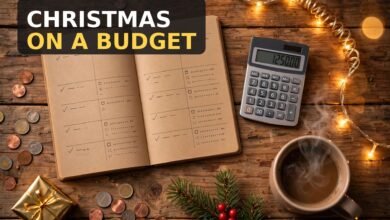 Cozy Christmas savings planning desk flat-lay - how to save for Christmas in 3 months on a tight budget