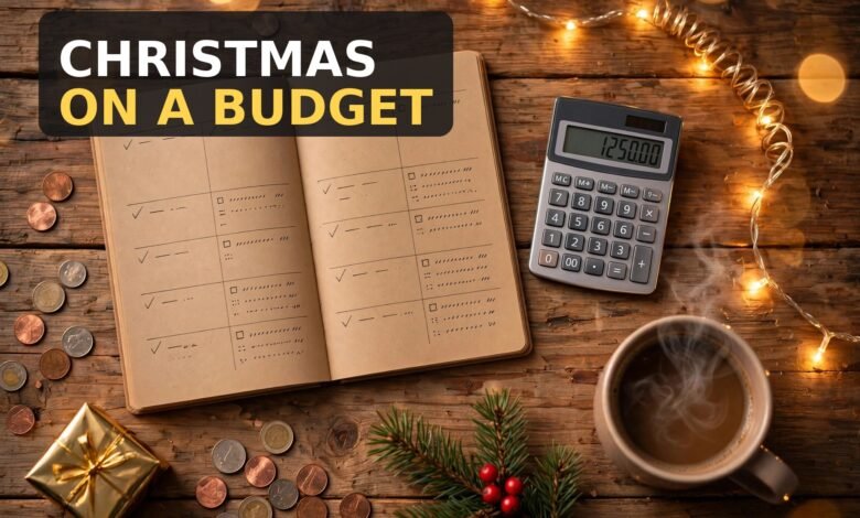 Cozy Christmas savings planning desk flat-lay - how to save for Christmas in 3 months on a tight budget