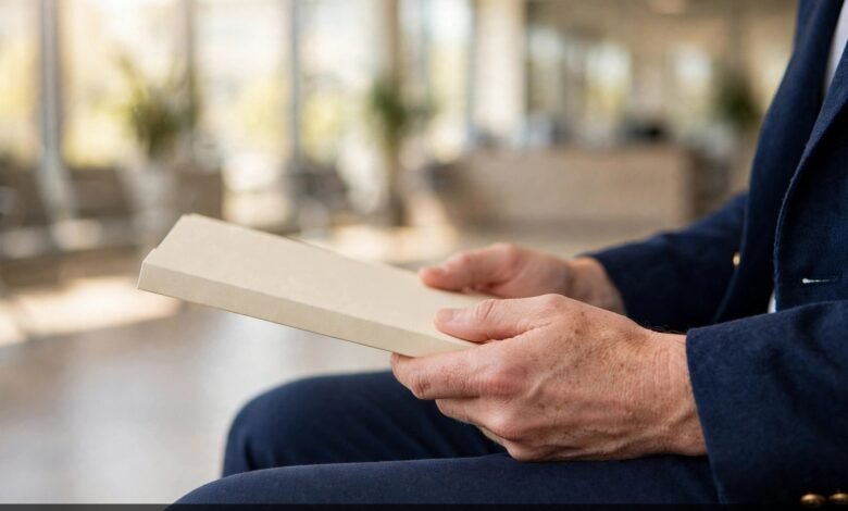 Candidate holding CV folder in a bright office waiting area — strengths and weaknesses interview answer guide 2026