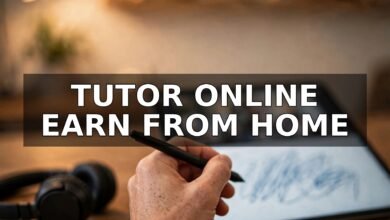 Work from home online tutoring jobs: hand holding stylus over tablet showing an online tutoring session