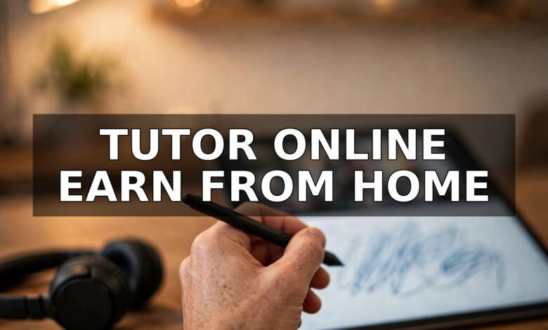 Work from home online tutoring jobs: hand holding stylus over tablet showing an online tutoring session