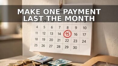 Wall calendar with Universal Credit payment date circled in red, pound coins and banknotes