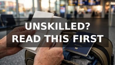 Hands holding UK visa sponsor paperwork and a passport at an airport — unskilled UK visa sponsorship jobs 2026 honest guide