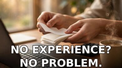 Virtual bookkeeper working from home in the UK with no experience - hands sorting receipts over a laptop with calculator and coffee