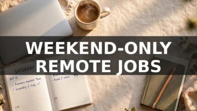 Weekend remote jobs from home 2026 - Saturday morning home desk with planner, laptop and coffee