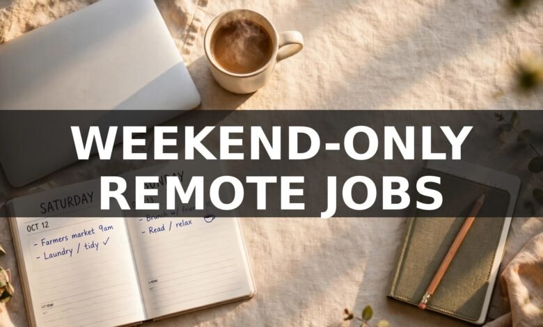 Weekend remote jobs from home 2026 - Saturday morning home desk with planner, laptop and coffee