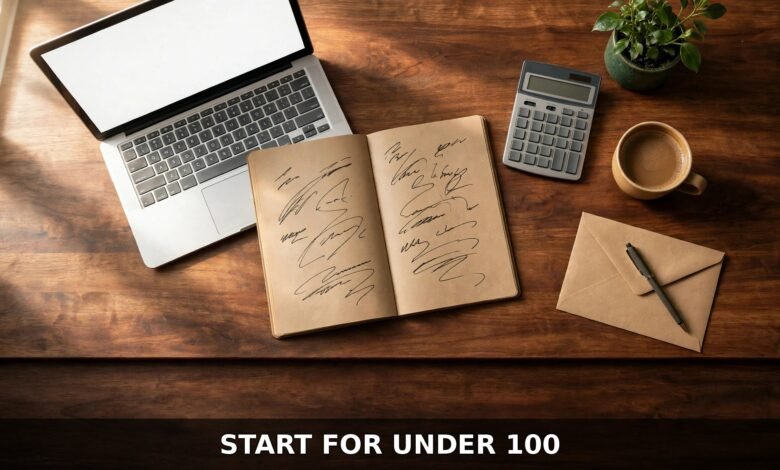 Work from home business ideas - laptop with business plan notes and coffee on home desk